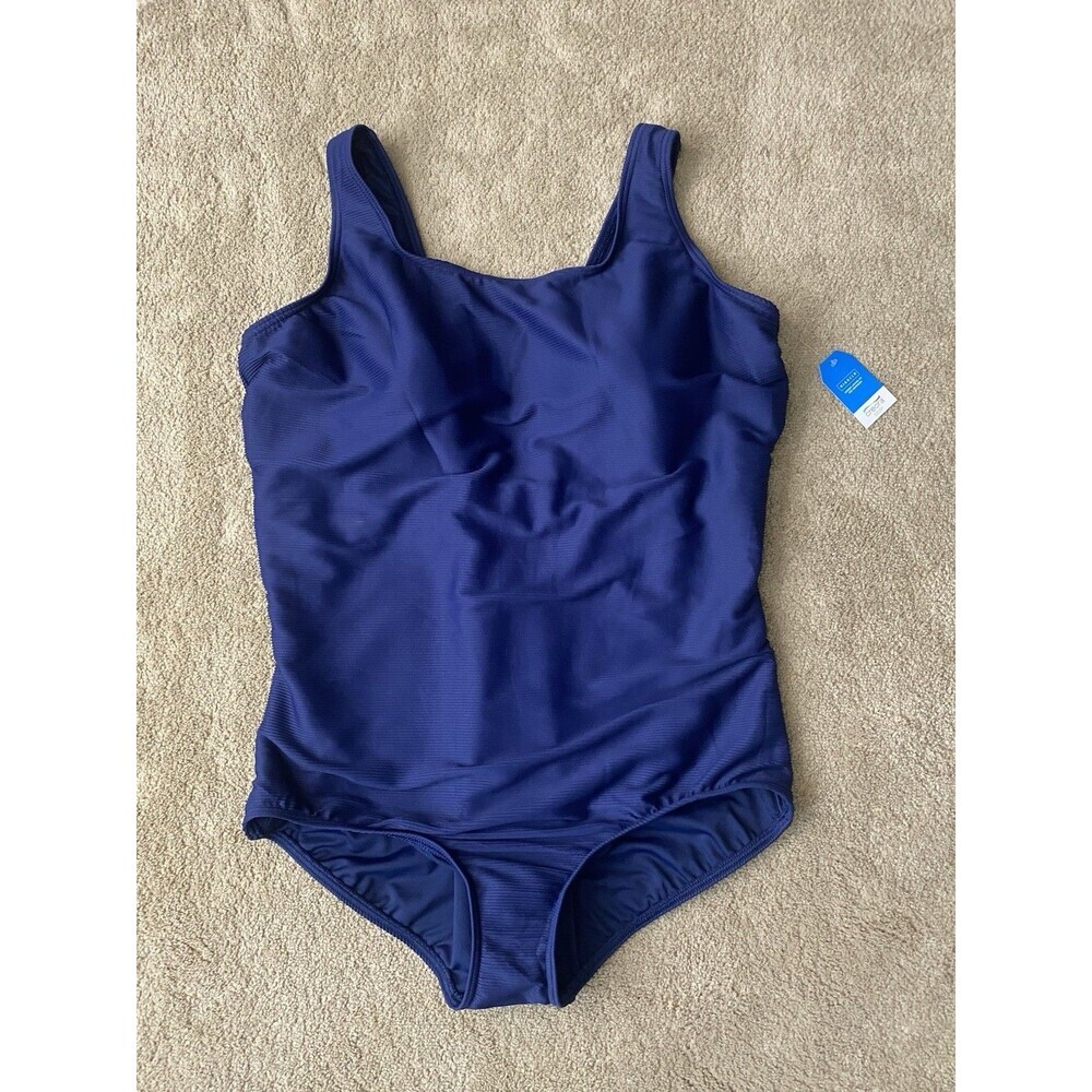 Lands' End NWT Navy Blue One Piece Swimsuit Ribbed Texture Women’s Size 24W